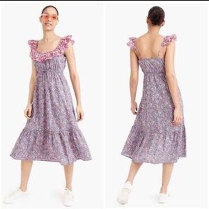 J. Crew Liberty Floral Cherry Printed Ruffle Tier Summer Dress Size XS